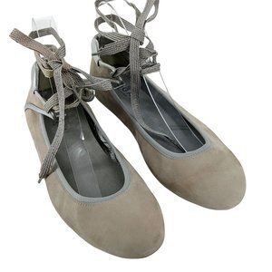 HOGAN SUEDE LACE UP BALERINA FLAT Grey Silver sz 8.5